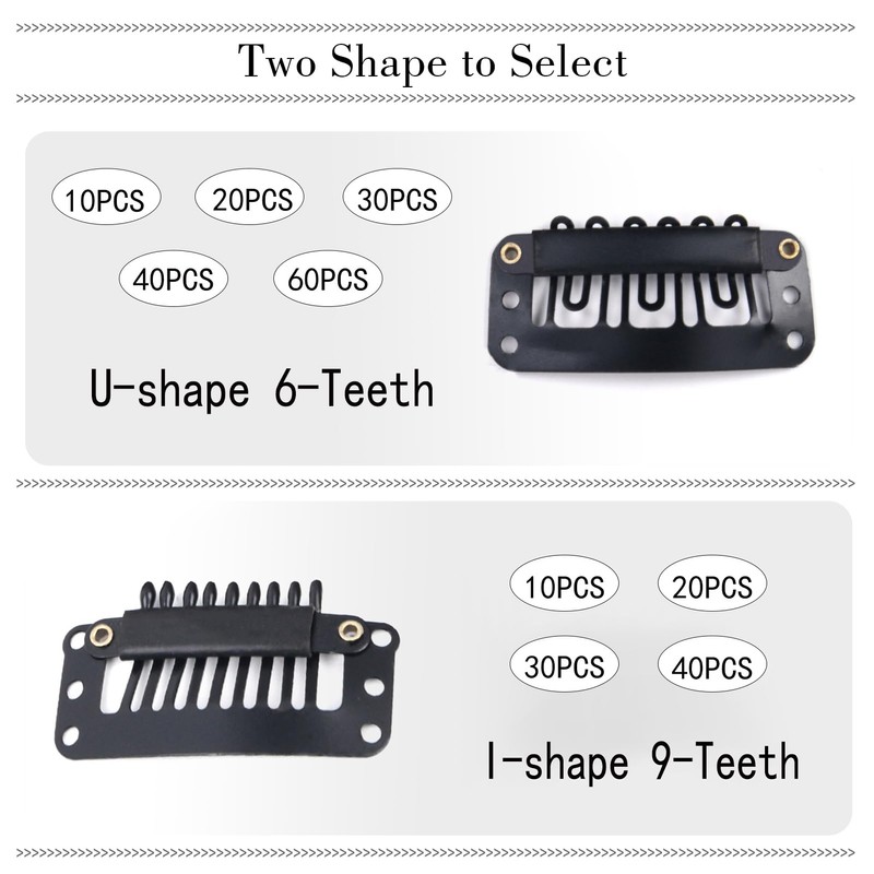 Richintol Wig Clips,32mm 9-Teeth I-Shape Extension Snap Clips for DIY