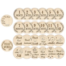 Baby Monthly Milestone Cards with Hello World Newborn Sign, 13Pcs Wooden Baby Announcement Sign, Double Sided Babys Photography Prop, My First Holiday Milestone Perfect Newborn Gift for Boys and Girls