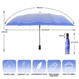 Lejorain Men Compact Travel Umbrella - Blue lightweight Portable Auto Summer UV Umbrella UV Blocker Foldable Backpack Umbrellas Rain Windproof