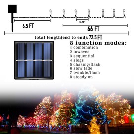 Dazzle Bright 2 Pack Total 400LED 132FT Multi-Colored Christmas Solar String Outdoor Lights, Solar Powered with 8 Modes Waterproof Fairy Lights for Bedroom Patio Garden Tree Party Yard Decoration