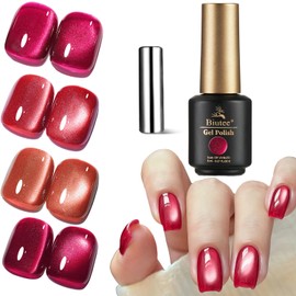 Biutee Magnetic Nails, Gel Nails, Color Gel, Pack of 4, Cat Eye, Cat Eye Effect, 0.3 fl oz (8 ml), Magnetic Included, Cat Eye, Gel, Fine Particular Glitter, Diamond Gel, Magnetic Included, Brilliant