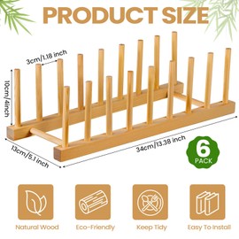 Domensi 6 Pcs Bamboo Dish Drying Rack Wooden Bamboo Plate Rack Pot Lid Organizer Bamboo Wooden Dish Rack Dish Organizer Rack for Cabinet Wooden Plate Holder Rack Storage Strainer for Counter Bowl Cup