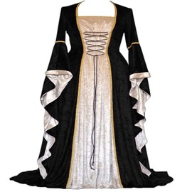 Costume Bay Womens Medieval Gothic Renaissance Gown Velvet Witch Wench Victorian Dress Costume Cosplay Dress up Party Costume (Black, XL)