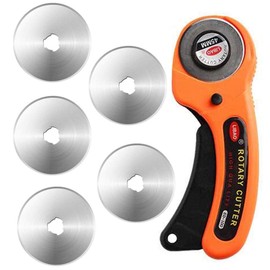 Bestgle 1.8 inch (45 mm) Rotary Cutter, 5 Piece L Shape, With Grip, Replacement Round Blades, 1.8 inches (45 mm) Rotary, Multicutter, Cloth Cutter, Paper, Vinyl, Leather Cutter, Fabric Cutter, DIY Tool