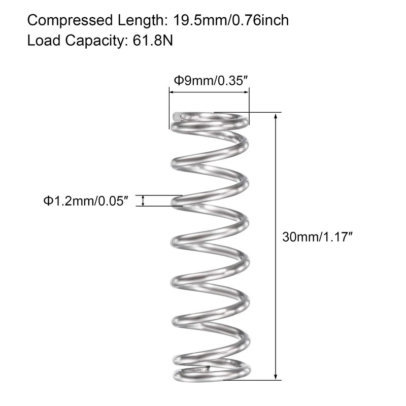 sourcing map 5pcs Compression Spring Stainless Steel 304 9 mm