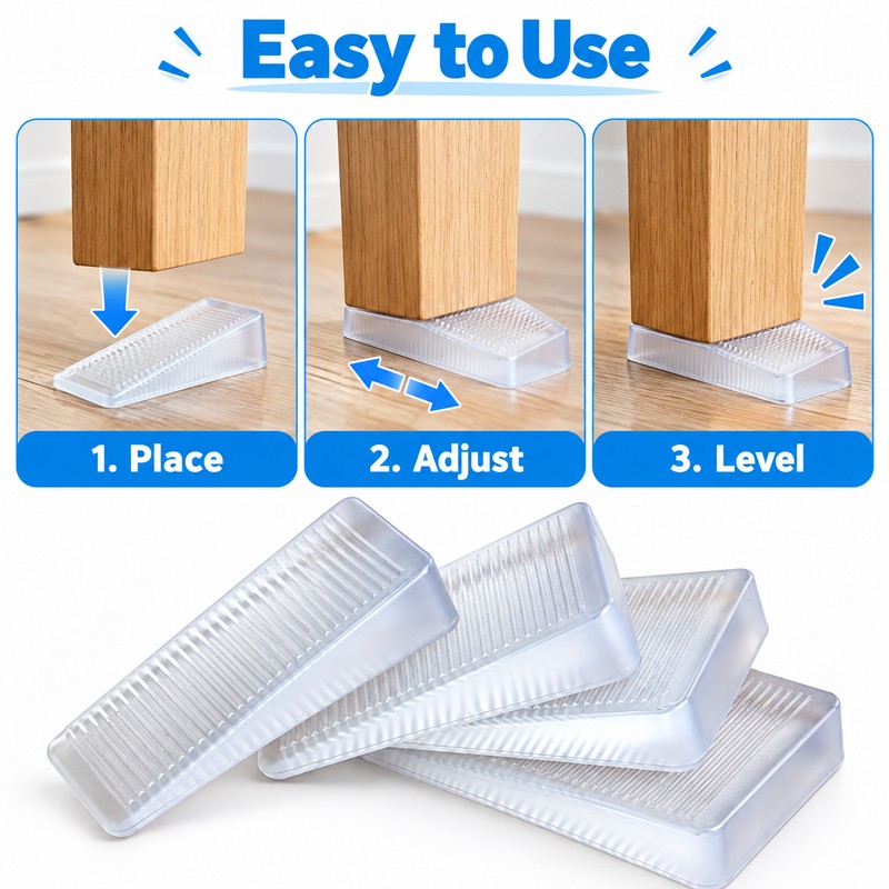 4-Pack Transparent Furniture Leveling Shims for Uneven Tables – Cut-to-Fit