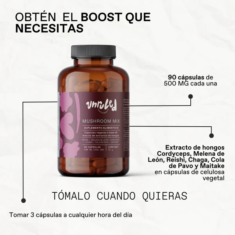 Mushroom Mix Natural Mezcla De Hongos Adaptógenos 90 Caps.