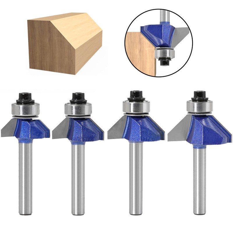 4 Pieces 6 mm Shank 45 Degree Chamfer Cutter Carbide