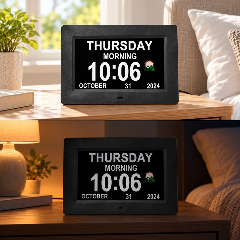 7-Inch Digital Calendar Clock for Seniors – Large Day &