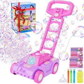 SHCKE Bubble Lawn Mower Bubble Machine for Toddlers 1-3,Plug in or Battery Operated Bubble Mower for 1+ Year Old Girl Gifts, Push Gardening Toys for Kids Age 1 2 3 Easter Birthday Gifts
