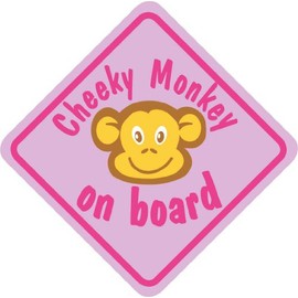 Castle CHEEKY MONKEY ON BOARD Pink Diamond Hanging Car Window Sign