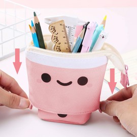 TNSLAND Bubble Tea Pencil Case with Cute Pendant, Telescopic Pencil Case, Pencil Case, Multifunctional Shake Penal, Gifts for Girls 8 9 10 11 12 13 Years, Pink, pink, Cartoon