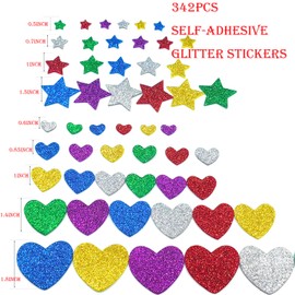 IFKEGON 342PCS Heart and Star Foam Glitter Stickers，Self Adhesive Puffy Stickers for Arts & Crafts Supplies,Valentines Day Foam Stickers for Greeting Card (342)