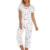 Lu's Chic Women's Cute Pajama Set Cotton Capri Loungewear Soft