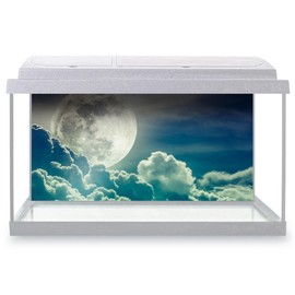 Aquarium Fish Tank Background 90x45 cm - Night Sky Moon Clouds Space Static Cling Vinyl Vivarium Terrarium External Application #51566