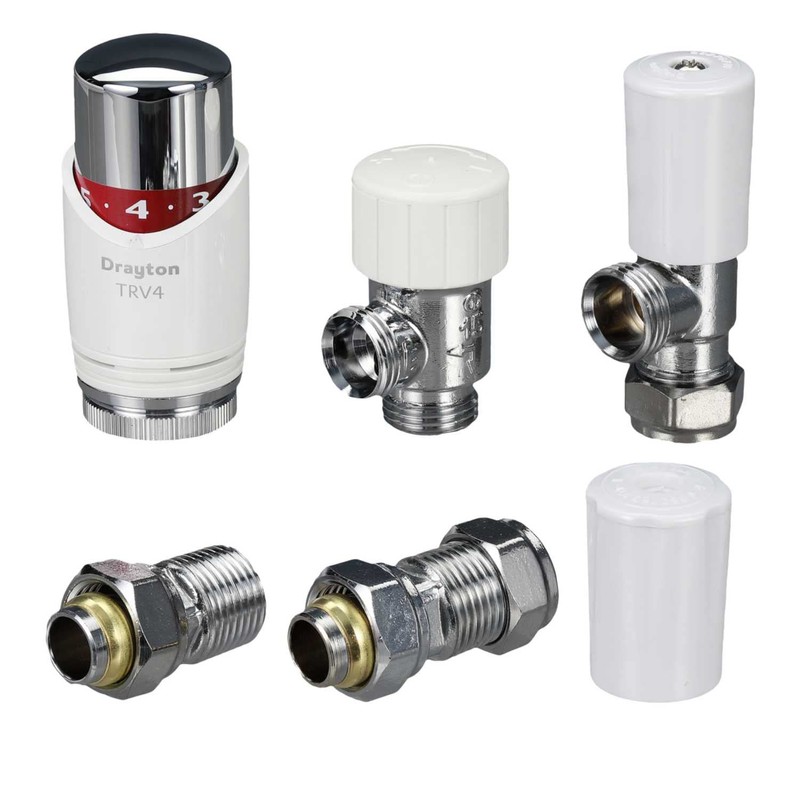 Drayton TRV4 Classic Thermostatic Radiator Valve and Lockshield Angled 15mm