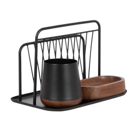 Kate and Laurel Koni Modern Three-Piece Home Office Organization Set, 13 x 8 x 9, Walnut Brown and Black, Wood and Metal Organizational Set for Office with File Folder Holder