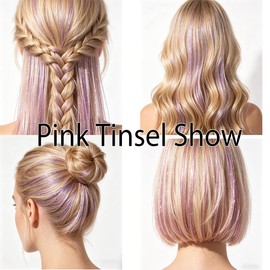 Celinebella Bubblegum Pink Glitter Hair Extensions, 48 Inch Full Length Smooth Skin-Friendly Strands, 1250 Counts Heat Resistant for Prom Concert Cosplay Party Wedding