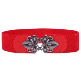 Syuer Womens Vintage Wide Elastic Stretch Waist Belt Retro Cinch Belt (S-M (65-80cm), Red)