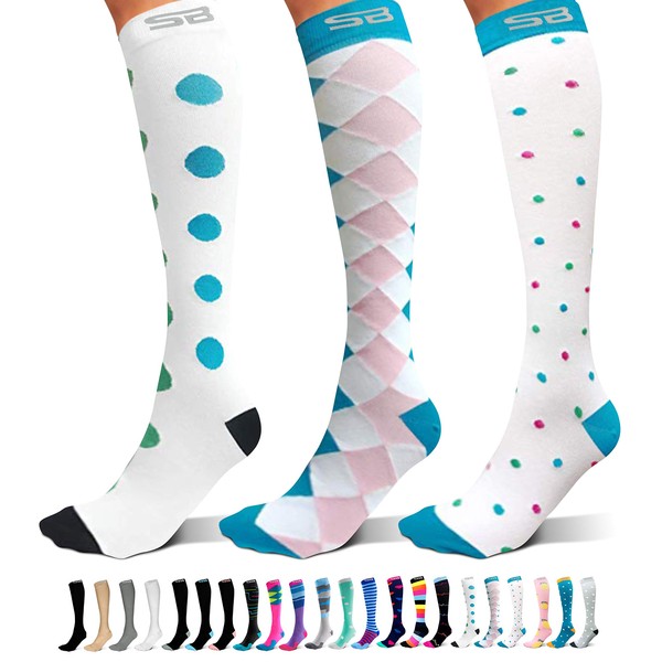 SB SOX 3-Pair Compression Socks (15-20mmHg) for Men & Women – Best Socks for All Day Wear! (S/M, 09 – Multi-color)