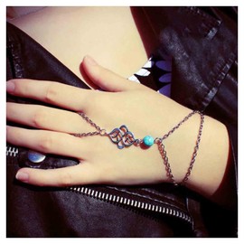 Yheakne Boho Turquoise Slave Bracelet Silver Ring Wrist Bracelet Turquoise Finger Bracelet Minimalist Hand Chain Bracelet Jewellery for Women and Girls Gifts, Silver
