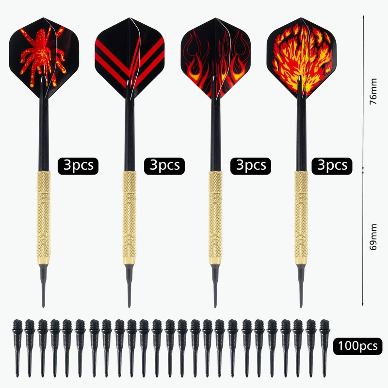 Kolamom Unisex Adult 12 Pieces Darts, Soft Darts with 100