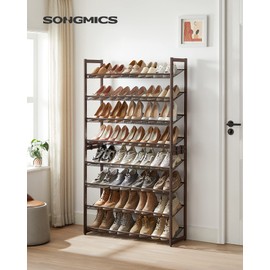 SONGMICS Shoe Rack, 8-Tier Shoe Organizer, Metal Rack for Garage, Set of 2, 4-Tier Stackable Shelf, with Adjustable Flat or Angled Shelves, 32-40 Pairs, Bronze ULMR08A
