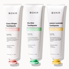 Boka Fluoride Free Toothpaste - Nano Hydroxyapatite, Remineralizing & Whitening - Dentist Recommended for Adult, Kids - Ela Mint, Coco Ginger, Lemon Lavender Flavor, 4oz (113g) 3Pk - US Manufactured