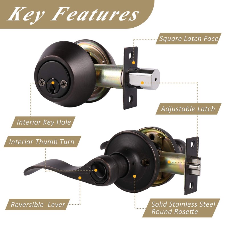 Probrico Wave Style Keyed Entry Door Handle Lever with Double