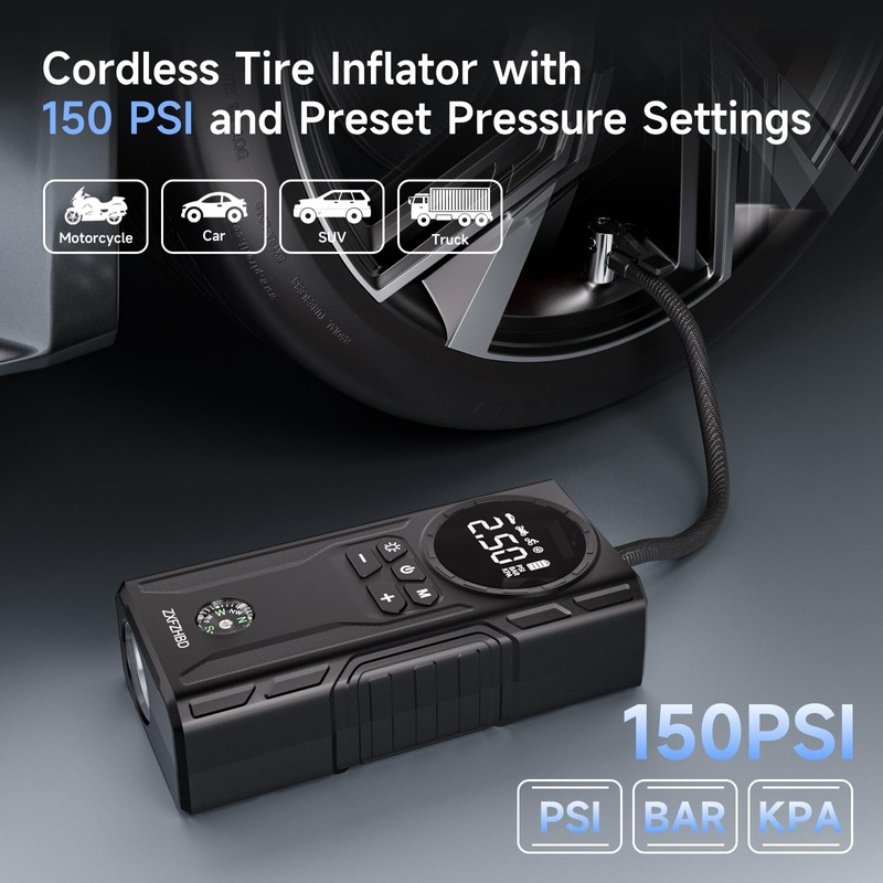 Portable Jump Starter Car Battery Booster with Air Compressor 12V
