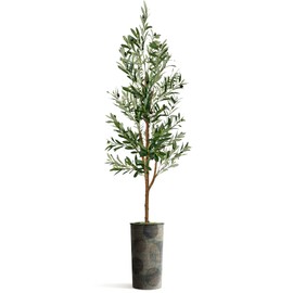 Artificial Tree in Contemporary Planter, Fake Olive Silk Tree for Indoor and Outdoor Home Decoration - 68" Overall Tall (Plant Pot Plus Tree)