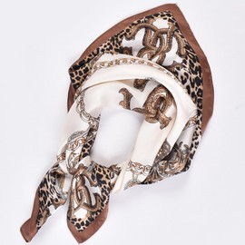 EIysee 27.5 Inches Silk Head Scarf for Women Satin Hair Scarf Silk Wrap Neck Square Scarves Feeling Scarf Boho Headwear(white-leopard print chain)