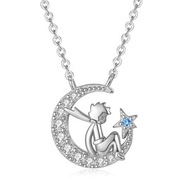 TREENEST Collar Colgante de Luna del Principito, Collar de la Luna y Estrellas con Circonita Cúbica, Cadena de Clavícula, Collares con Colgante de Ajustable, Collares de Joyería para Mujeres 20156S