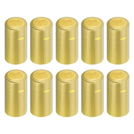 uxcell 100Pcs PVC Heat Shrink Capsules Wine Bottle Capsules Shrink Cap Wrap with Tear Tab Shrink Top Cover for Wine Cellars and Home Use, Yellow/Gold 30x60mm