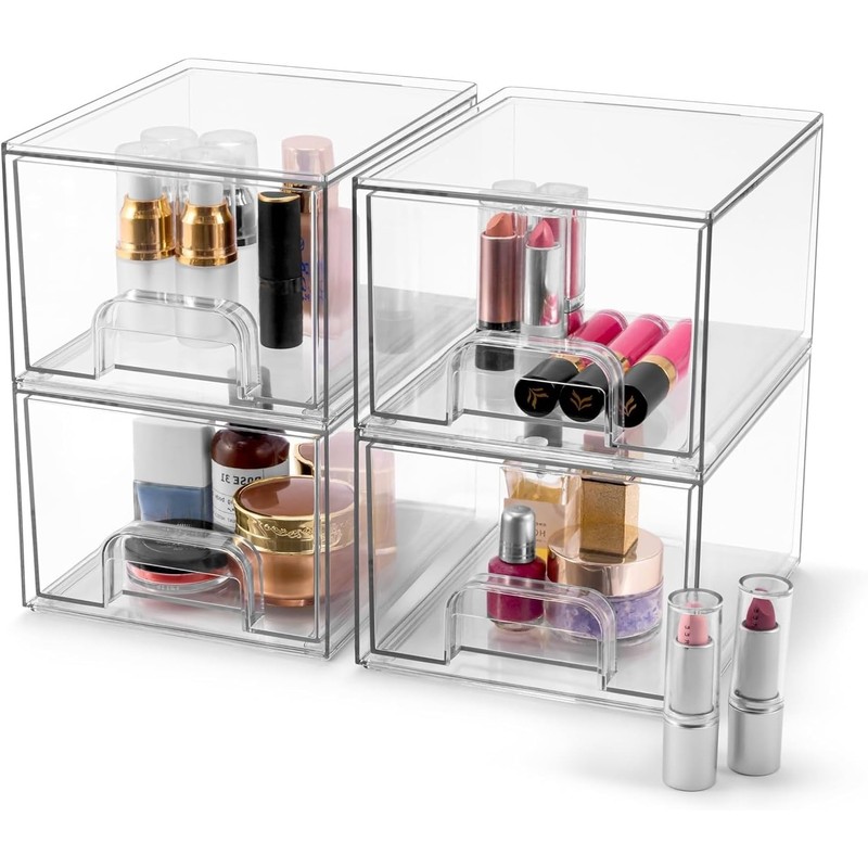 Expansemaster Acrylic Storage Containers - 4 Pack, Stackable Storage Bins