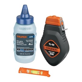 Truper TL-50, Tiralíneas 30m, cuerpo de plástico y nivel, incluye gis