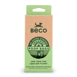 Beco Strong & Large Poop Bags - 60 Bags (4 Rolls of 15) - Unscented - Dispenser Compatible Dog Poo Bags
