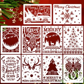 Christmas Stencils Reusable Christmas Stencil for Cards 7”x5” Gnome Snowman Nativity Holiday Drawing Templates for Painting on Wood Canvas Cards Journal Crafts