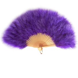Huralona 1920s Vintage Style Folding Handheld Flapper Feather Hand Fan (Purple)