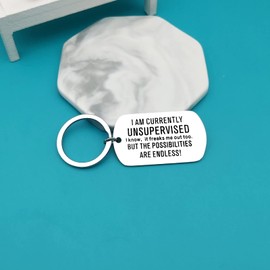 Xiahuyu Funny Keychain Gifts for Women Men I Am Currently Unsupervised Keychain Christmas Birthday Graduation Gifts Novelty Sarcastic Gifts for Friends Family