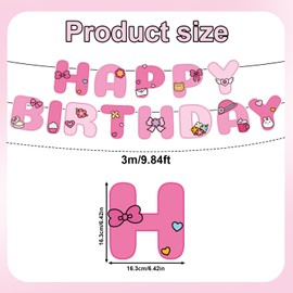 Cartoon Cat Happy Birthday Banner, Pre-Strung Hanging Garland Bunting Sign Pink Cat Themed Party Decorations Cute Fun Photo Wall Decor for Kids Girls Baby Showers Sweet Birthday Party Supplies