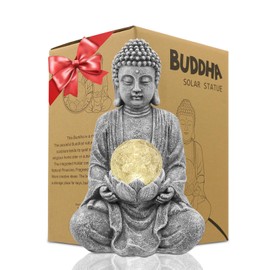 Yeomoo Meditation Buddha Figure Garden Decoration for Outdoor Use - Zen Buddha Decoration Large with Solar Lamp Glass Ball Figures Gifts for Mum/Women Japanese Decoration for Balcony, Garden, Patio