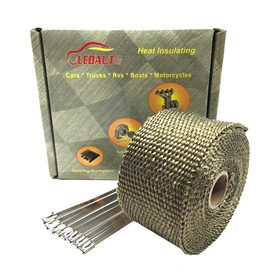 LEDAUT Heat Shield Insulation with Ties for Pipe 16' Roll Titanium Motorcycle Exhaust Tape Thermal Protection