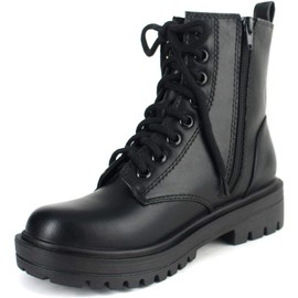 Soda Women Combat Army Military Motorcycle Riding Platform Boots Side Zipper Firm-S Black PU 8.5