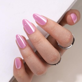 Metyond Press On Nails Almond - Soft Gel Pink Press on Nails Short Fake Nail with Nail Glue, Natural Reusable Glue On Nails for Women Gift in 16 Sizes - 32 Fake Nails Kit, Lovely Pink