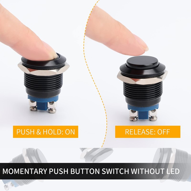 STARELO 5pcs 19mm Momentary Push Button Switch Black Shell, IP65