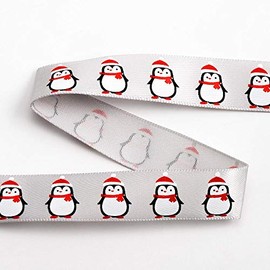 Penguins Christmas Satin Ribbon - 16mm x 5M - Silver
