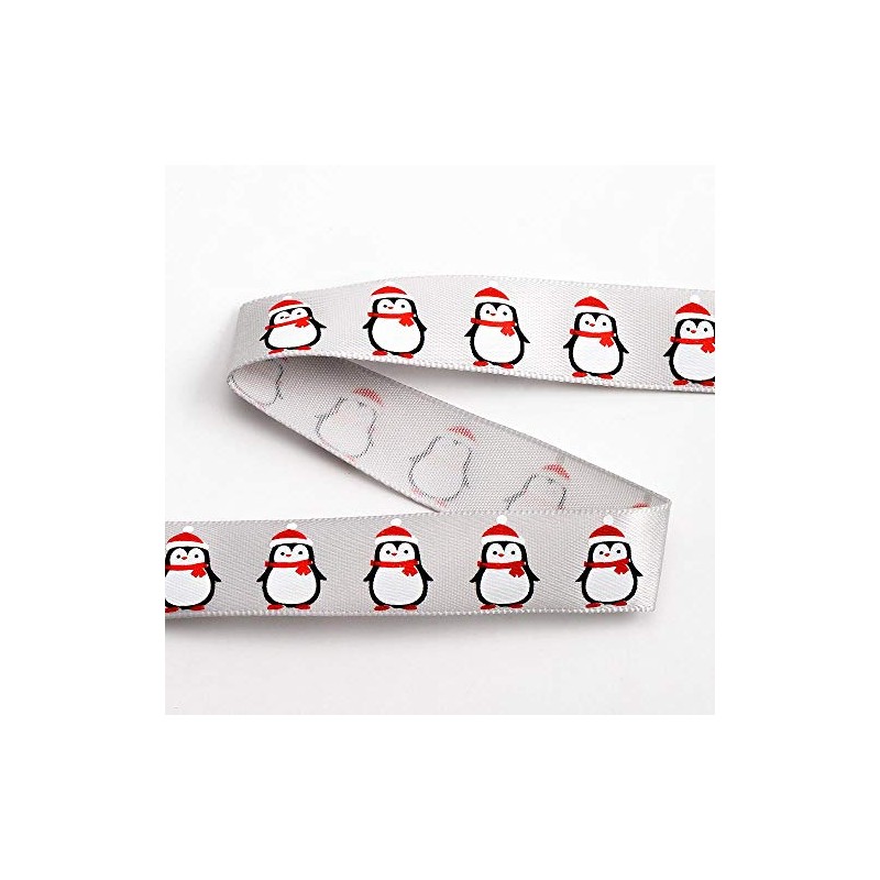 Penguins Christmas Satin Ribbon - 16mm x 5M - Silver