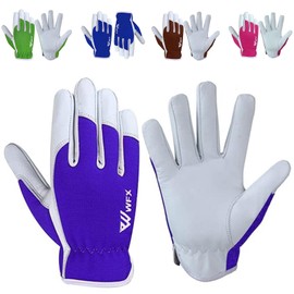 Leather Work Gloves Gardening Breathable Thorn Proof Palm Building Heavy Duty Gardening Gloves Women Men Gripper Utility (Purple, Small)