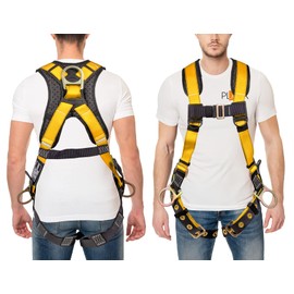 ATERET Full Body Harness w/ 5 Point Adjustment I 3D Ring Fall Arrest Safey Harness w/Grommet Legs & Fall Indicators I OSHA ANSI Industrial Roofing Tool Personal Equipment (Yellow - Universal)